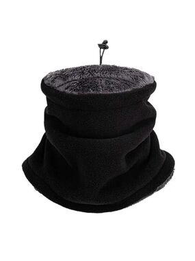 Black Fleece Neck Warmer Scarf with Plush Faux Fur Lining